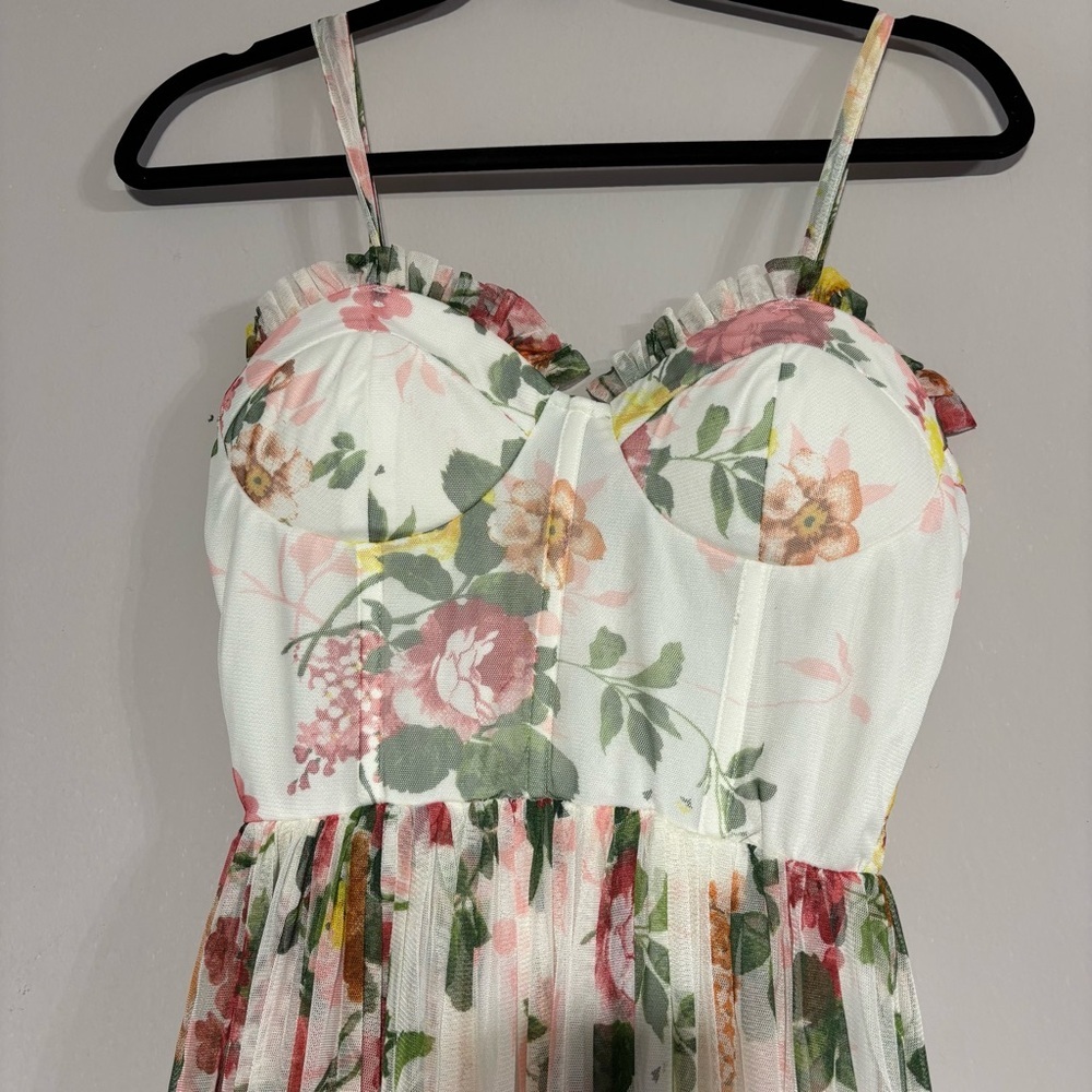 LACE & BEADS
Corset Tulle Midi Dress In Soft Floral-multi Size 8 - Picture 4 of 9